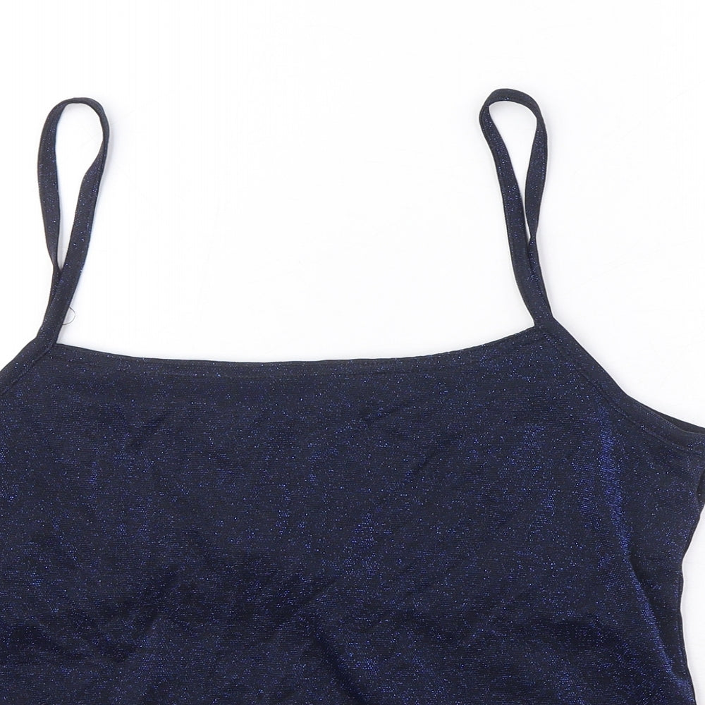 Mackays Womens Blue Nylon Basic Blouse Size L Square Neck - Sparkle Effect