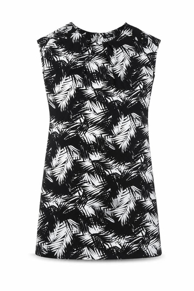 Wallis Womens Black Geometric Polyester A-Line Size M Round Neck Button - Leaf Pattern