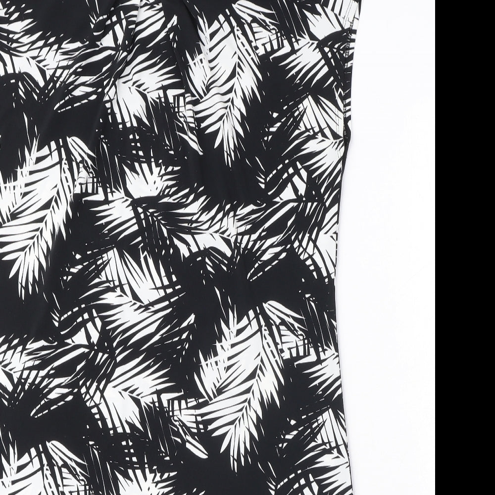 Wallis Womens Black Geometric Polyester A-Line Size M Round Neck Button - Leaf Pattern