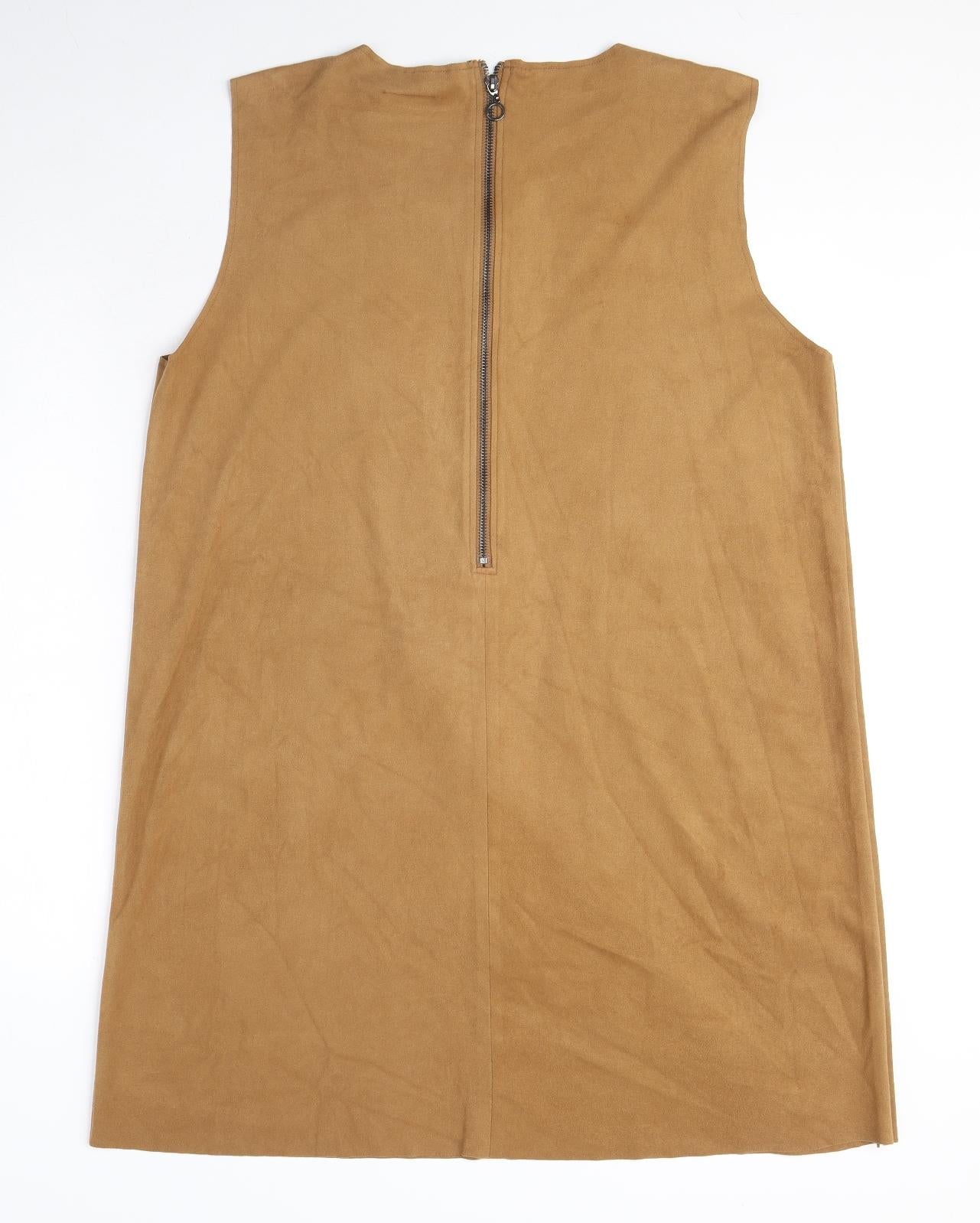 VERO MODA Womens Brown Polyester A-Line Size XL Round Neck Zip