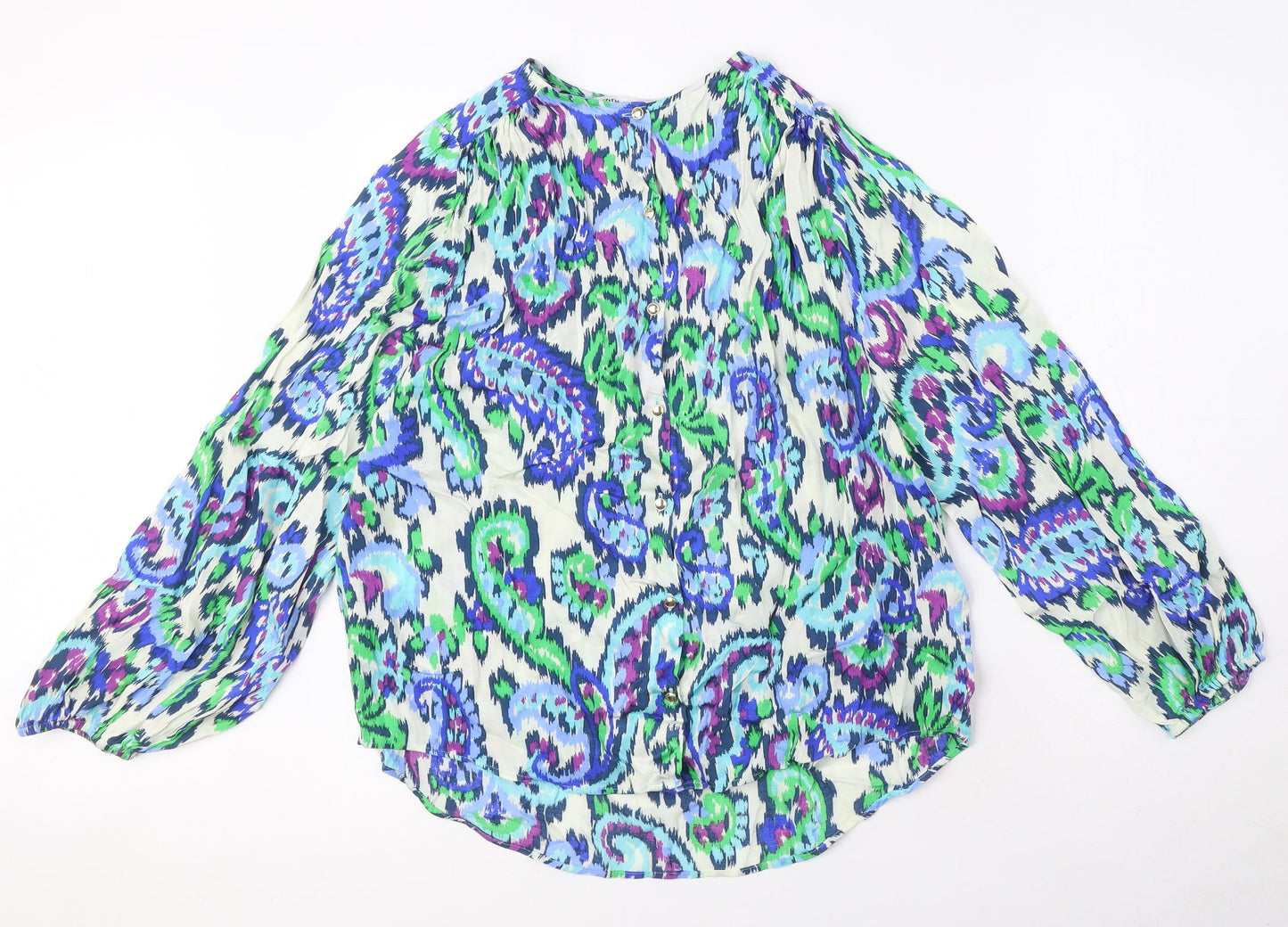Zara Womens Multicoloured Geometric Viscose Basic Blouse Size XS Round Neck