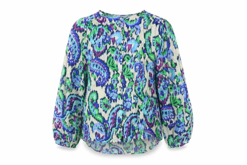 Zara Womens Multicoloured Geometric Viscose Basic Blouse Size XS Round Neck