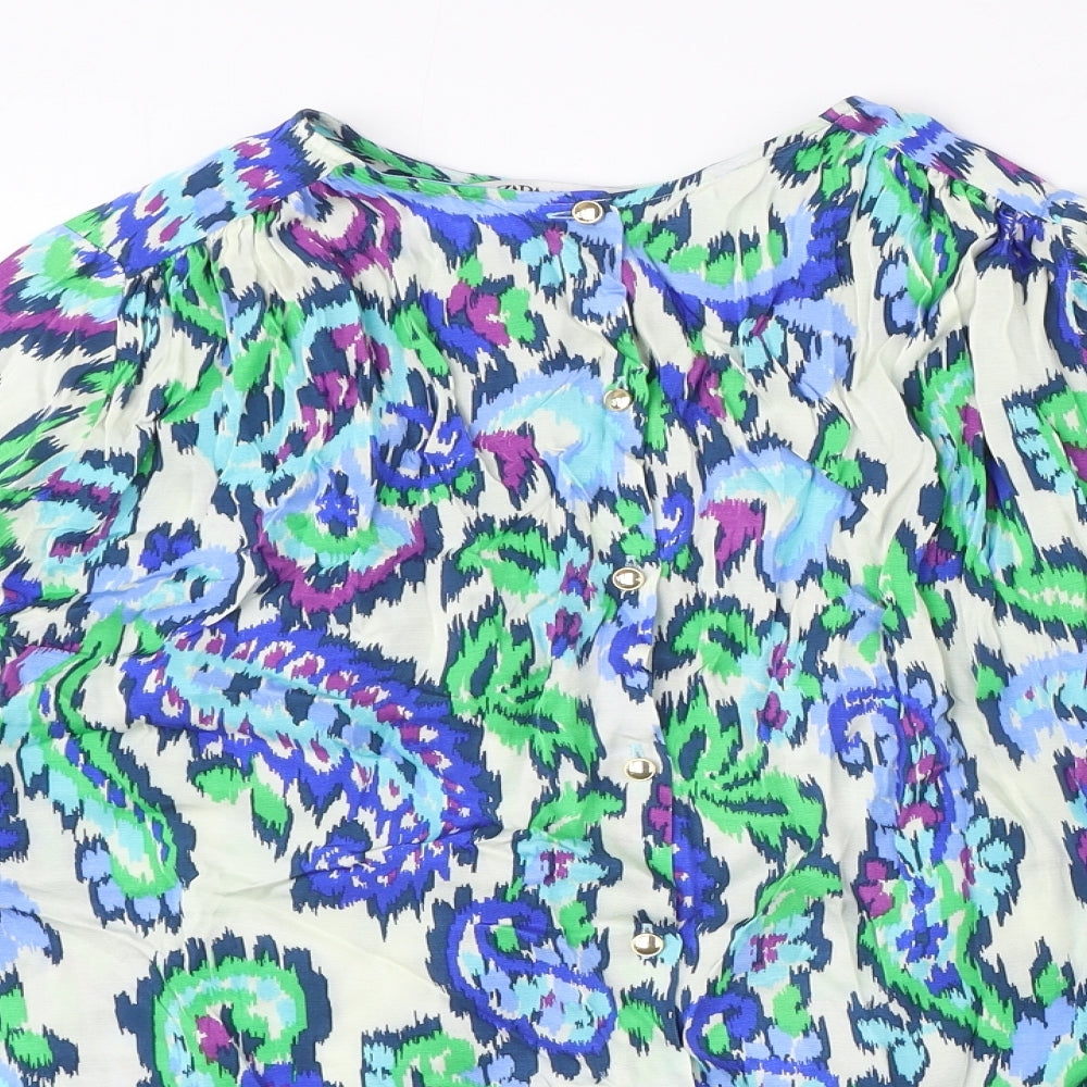 Zara Womens Multicoloured Geometric Viscose Basic Blouse Size XS Round Neck