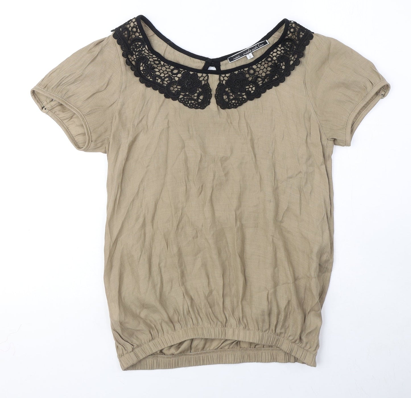 NEXT Womens Brown Viscose Basic T-Shirt Size 6 Round Neck - Crochet Collar