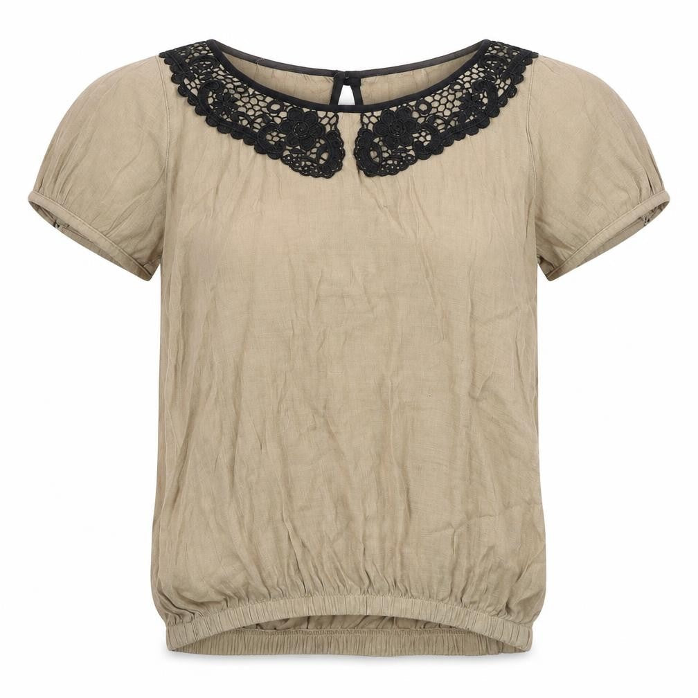 NEXT Womens Brown Viscose Basic T-Shirt Size 6 Round Neck - Crochet Collar