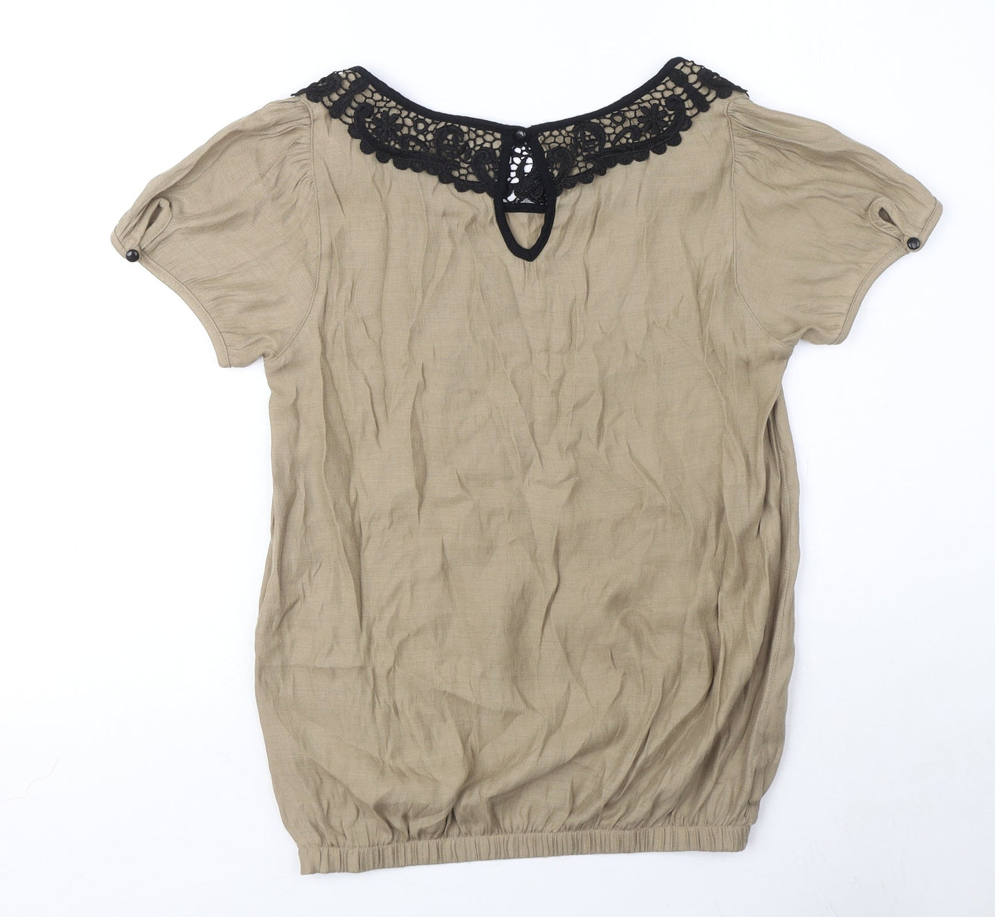 NEXT Womens Brown Viscose Basic T-Shirt Size 6 Round Neck - Crochet Collar