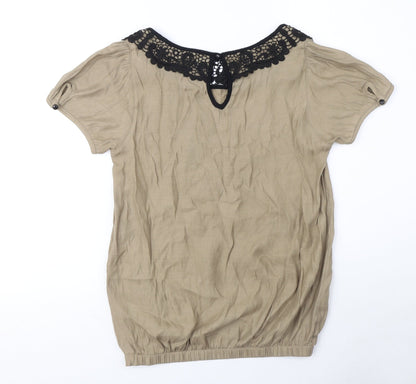 Next Womens Brown Viscose Basic T-Shirt Size 6 Round Neck - Crochet Collar