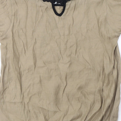Next Womens Brown Viscose Basic T-Shirt Size 6 Round Neck - Crochet Collar