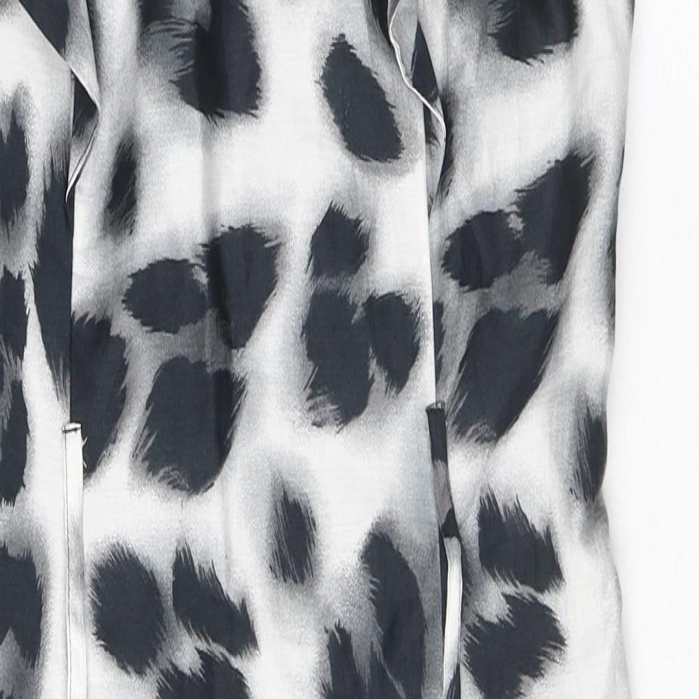Star by Julien Macdonald Womens Grey Animal Print Cotton A-Line Size 10 Square Neck Zip - Leopard print, Ruffled Sleeve Detail