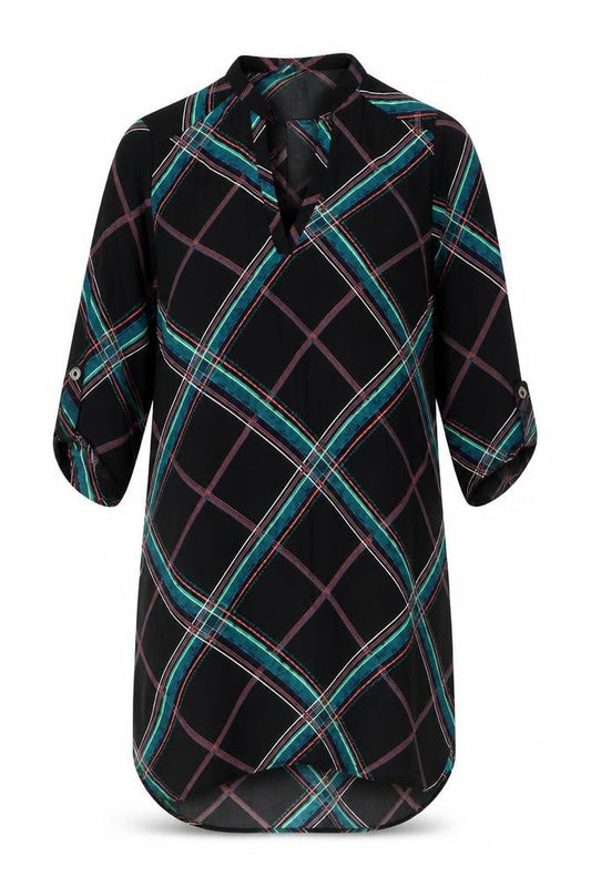 Apricot Womens Black Plaid Polyester Shirt Dress Size 14 V-Neck Pullover