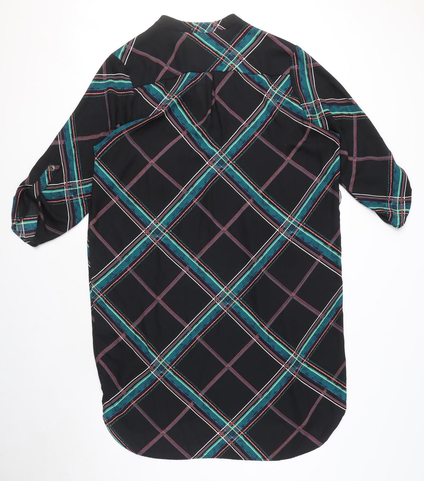 Apricot Womens Black Plaid Polyester Shirt Dress Size 14 V-Neck Pullover