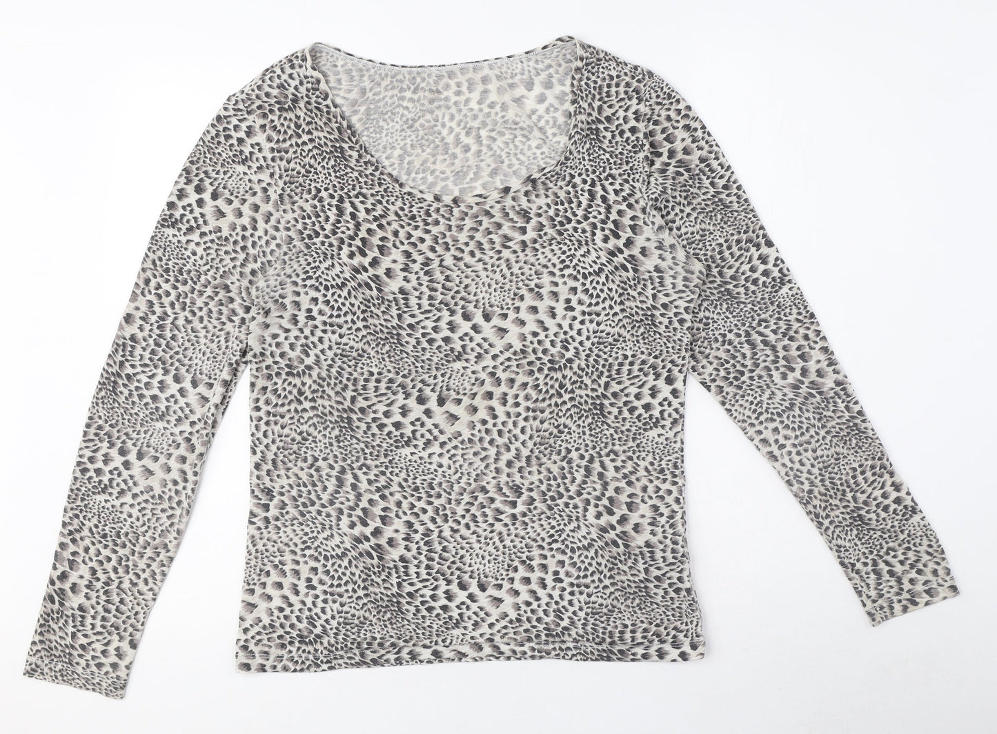 Marks and Spencer Womens Grey Animal Print Acrylic Basic T-Shirt Size 16 Round Neck - Leopard print