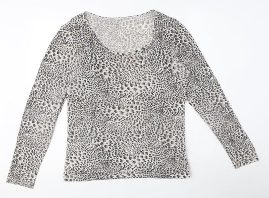 Marks and Spencer Womens Grey Animal Print Acrylic Basic T-Shirt Size 16 Round Neck - Leopard print