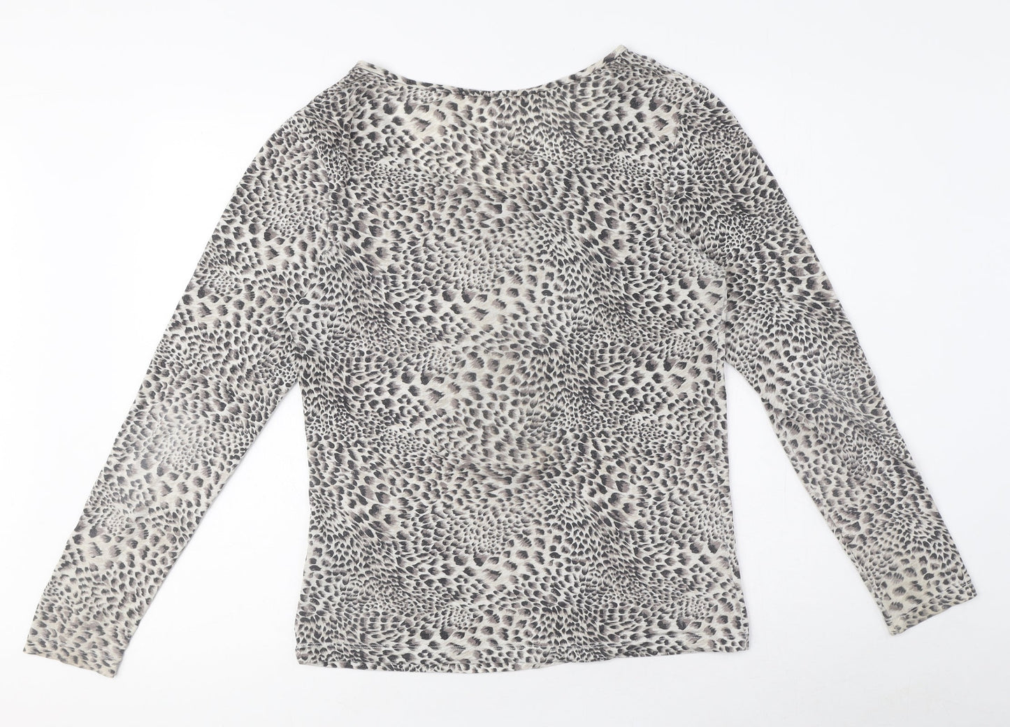 Marks and Spencer Womens Grey Animal Print Acrylic Basic T-Shirt Size 16 Round Neck - Leopard print