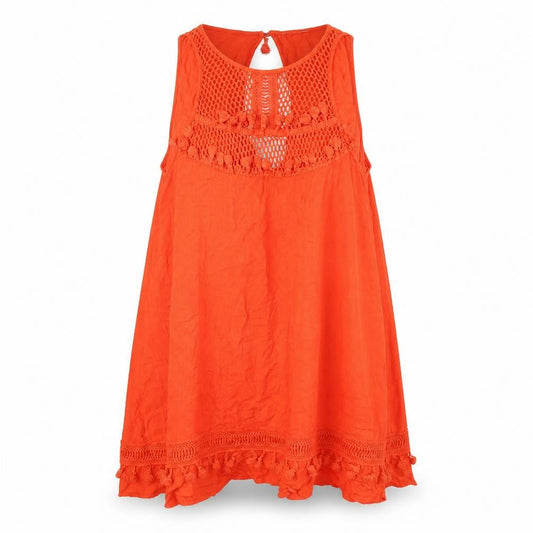 River Island Womens Orange Viscose A-Line Size M Round Neck Pullover - Crochet Detail, Tasselled
