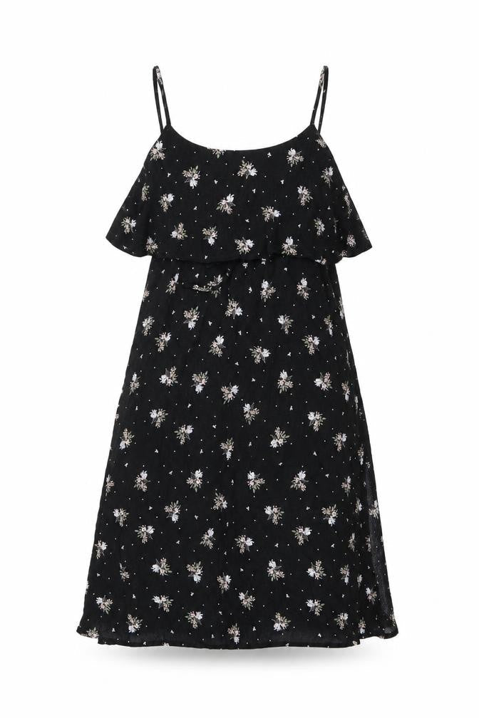 Dotti Womens Black Floral Viscose Shift Size 10 Round Neck Drawstring - Ruffle, Side Slit