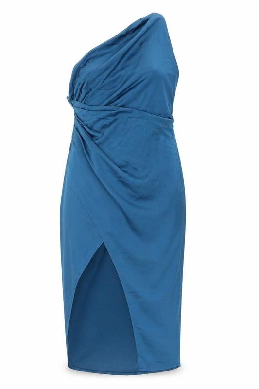 PRETTYLITTLETHING Womens Blue Polyester Bodycon Size 10 One Shoulder Zip