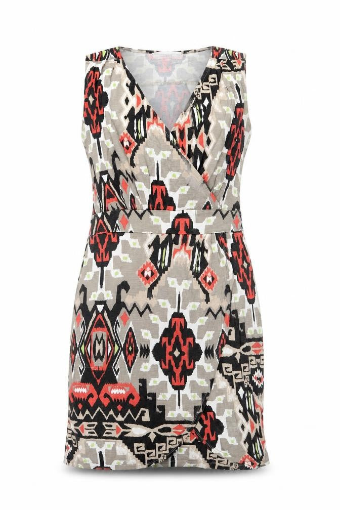 John Lewis Womens Brown Geometric Viscose Mini Size M V-Neck Pullover
