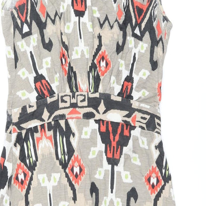John Lewis Womens Brown Geometric Viscose Mini Size M V-Neck Pullover
