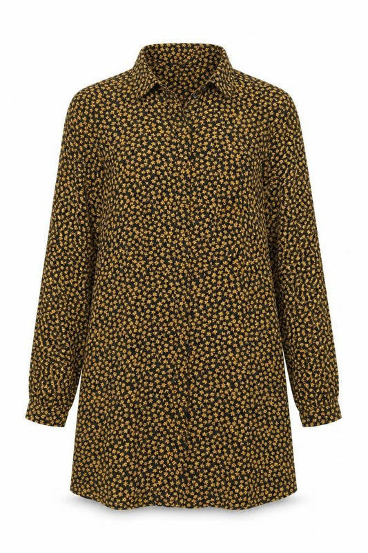 Zara Womens Black Floral Viscose Shirt Dress Size XS Collared Button - Belted
