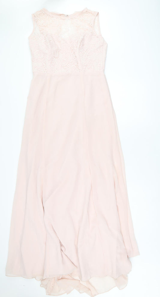 Vivian Diamond Womens Pink Polyester Maxi Size 14 Boat Neck Zip - Blush