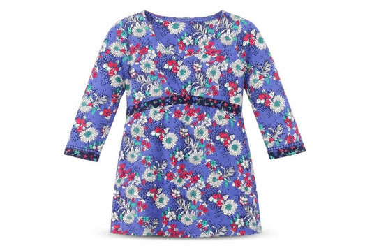 Marks and Spencer Womens Blue Floral Cotton Basic T-Shirt Size 10 V-Neck