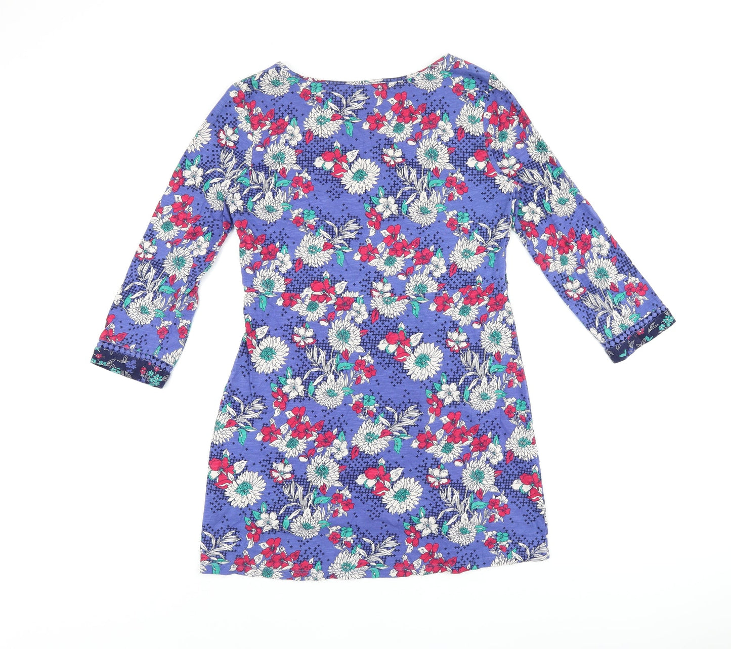 Marks and Spencer Womens Blue Floral Cotton Basic T-Shirt Size 10 V-Neck