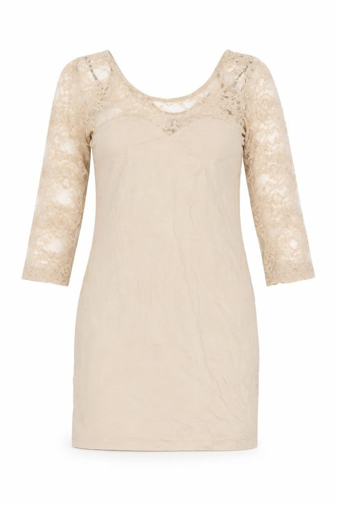 H&M Womens Beige Polyamide Bodycon Size 8 Boat Neck Pullover - Lace Sleeves and Neckline