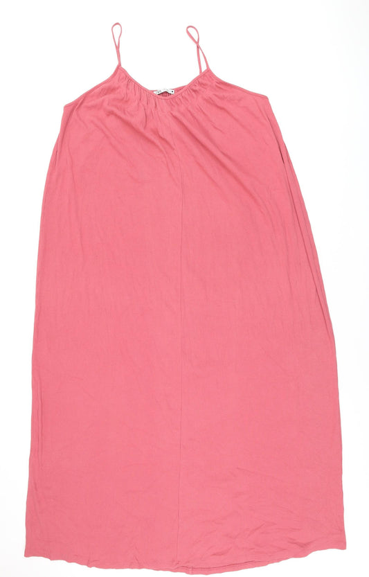 Zara Womens Red Cotton Tank Dress Size 10 V-Neck Pullover - Ribbed fabric
