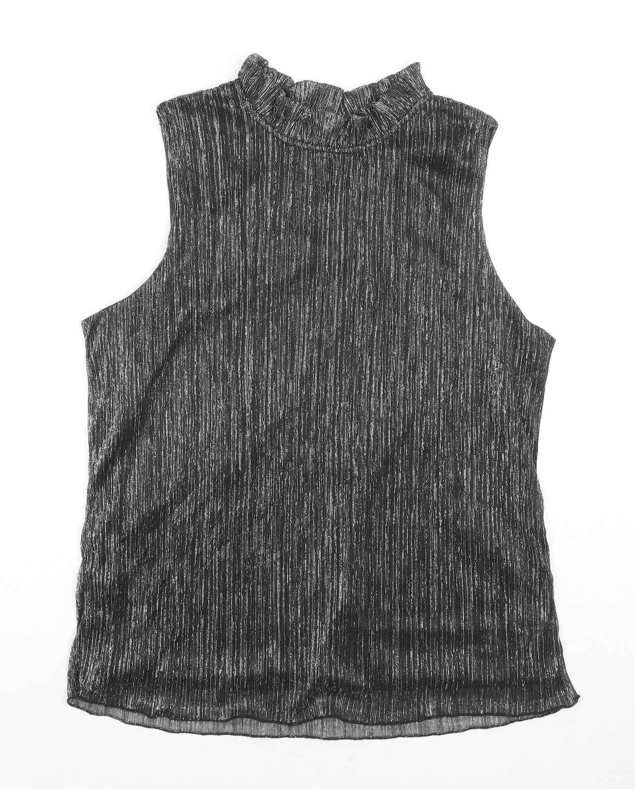 Adiva Womens Black Striped Polyester Basic Tank Size L Round Neck