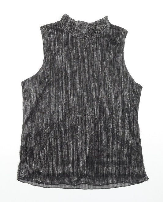 Adiva Womens Black Striped Polyester Basic Tank Size L Round Neck