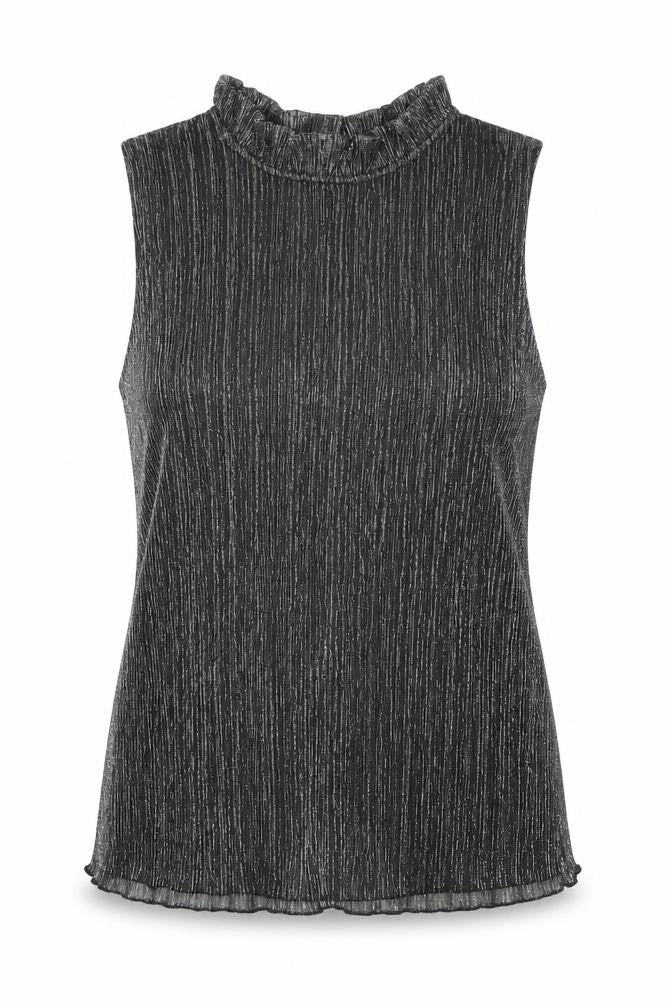 Adiva Womens Black Striped Polyester Basic Tank Size L Round Neck