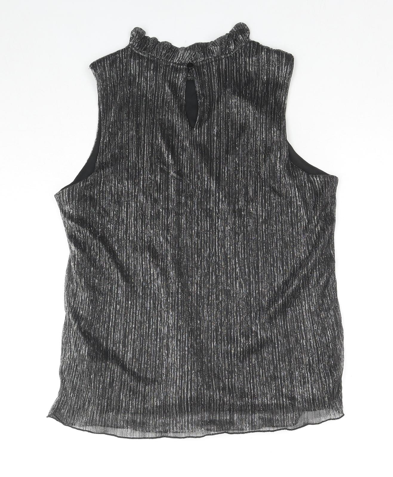 Adiva Womens Black Striped Polyester Basic Tank Size L Round Neck