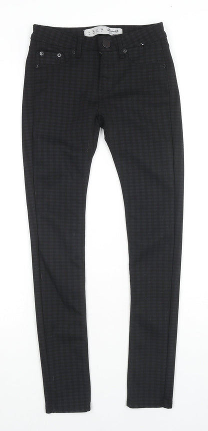 Additional front view of Denim & Co. women’s black check polyester trousers, size UK 6, 28-inch leg regular zip