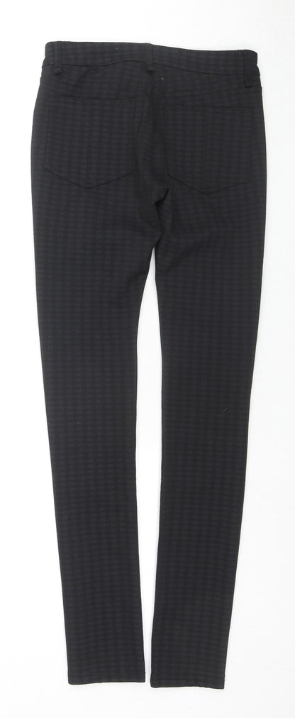 Back view of Denim & Co. women’s black check polyester trousers, size UK 6, 28-inch leg regular zip