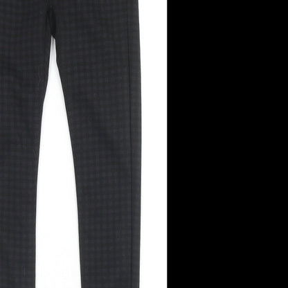 Close-up detail of Denim & Co. women’s black check polyester trousers, size UK 6, 28-inch leg regular zip