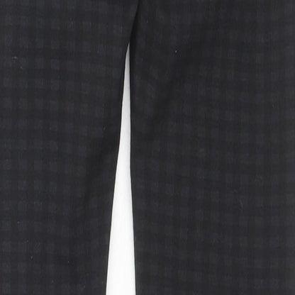 Brand and care label for Denim & Co. women’s black check polyester trousers, size UK 6, 28-inch leg regular zip
