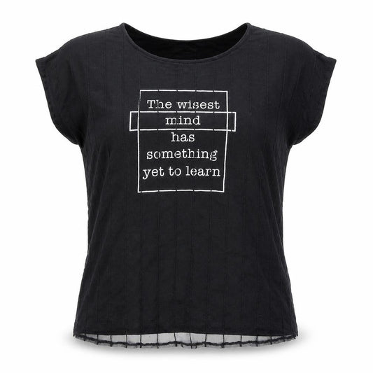 Sweet Fleur Womens Black Cotton Basic T-Shirt Size M Round Neck - Wisest Mind Has Something To Learn, Mesh Front