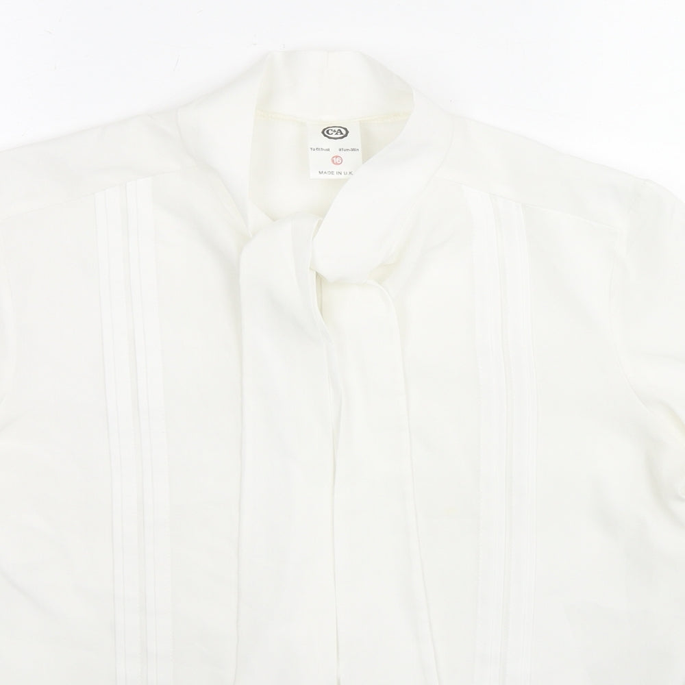 C&A Womens White Polyester Basic Button-Up Size 16 Collared