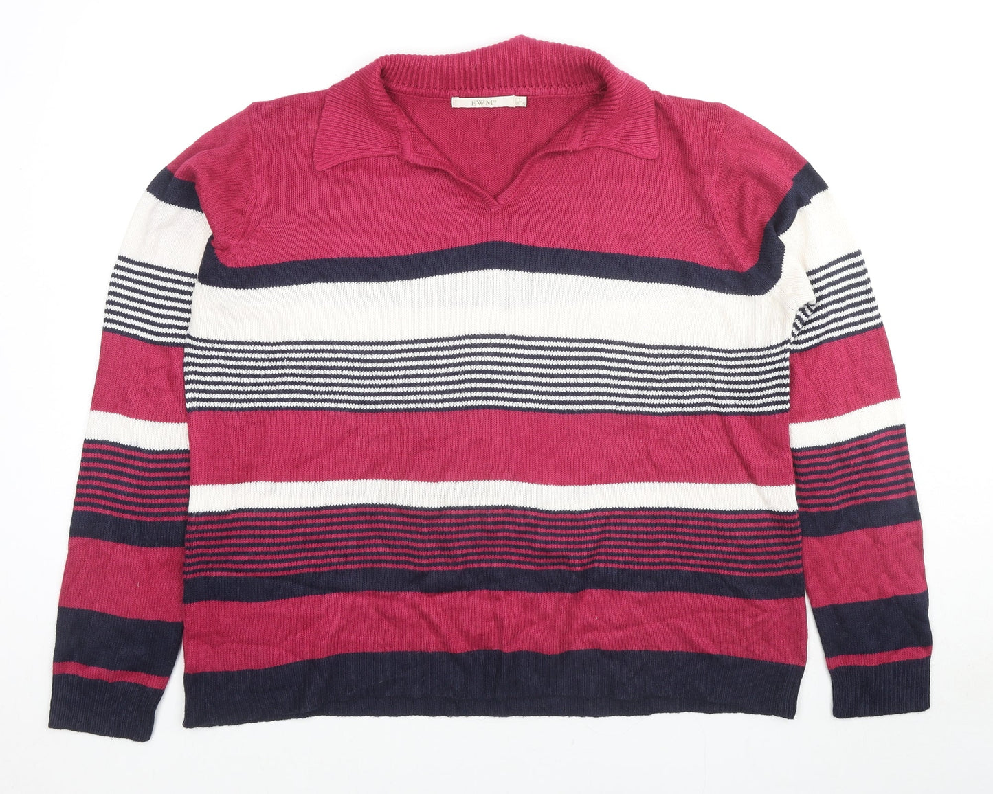 EWM Womens Multicoloured Collared Striped Acrylic Pullover Jumper Size 18 - Size 18-20