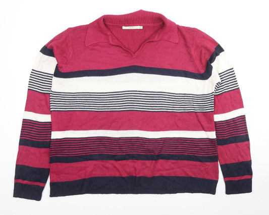 EWM Womens Multicoloured Collared Striped Acrylic Pullover Jumper Size 18 - Size 18-20