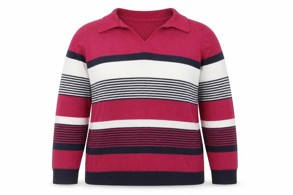 EWM Womens Multicoloured Collared Striped Acrylic Pullover Jumper Size 18 - Size 18-20