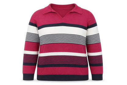 EWM Womens Multicoloured Collared Striped Acrylic Pullover Jumper Size 18 - Size 18-20