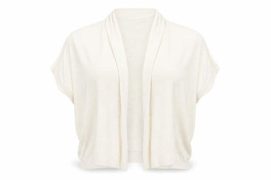 Front view of ASOS women’s beige v-neck acrylic cape jumper, size M