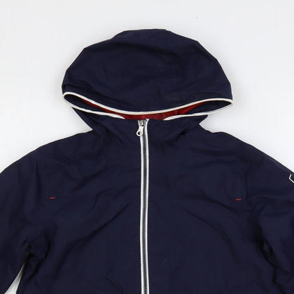 Close-up detail of Tribord boys’ blue jacket, size M, zip - zipped pockets