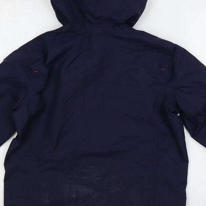 Brand and care label for Tribord boys’ blue jacket, size M, zip - zipped pockets