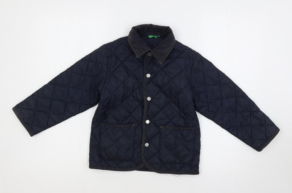 Additional front view of United Colors of Benetton boys’ blue quilted jacket, size 4, years snap
