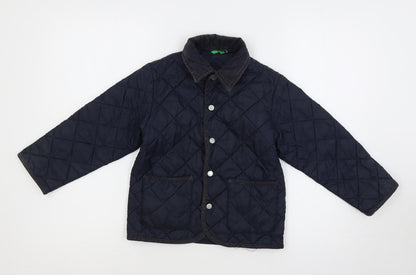 Additional front view of United Colors of Benetton boys’ blue quilted jacket, size 4, years snap