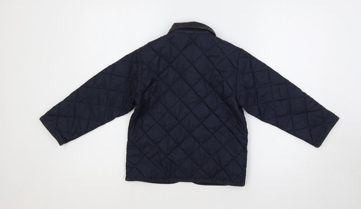 Back view of United Colors of Benetton boys’ blue quilted jacket, size 4, years snap