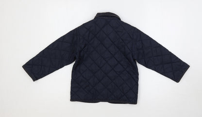Back view of United Colors of Benetton boys’ blue quilted jacket, size 4, years snap